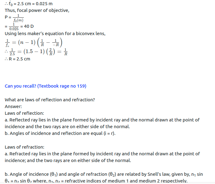 Maharashtra Board Solutions Class 11-Physics: Chapter 9- Optics