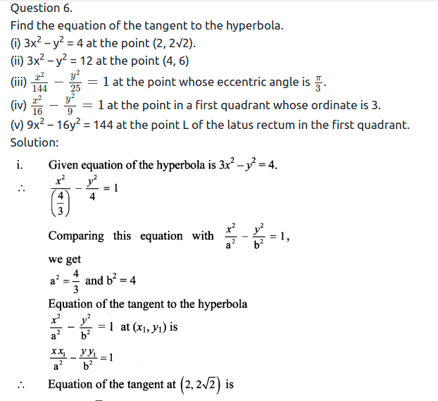 Maharashtra Board Solutions Class 11-Arts & Science Maths (Part 1): Chapter 7- Conic Sections Ex 7.3