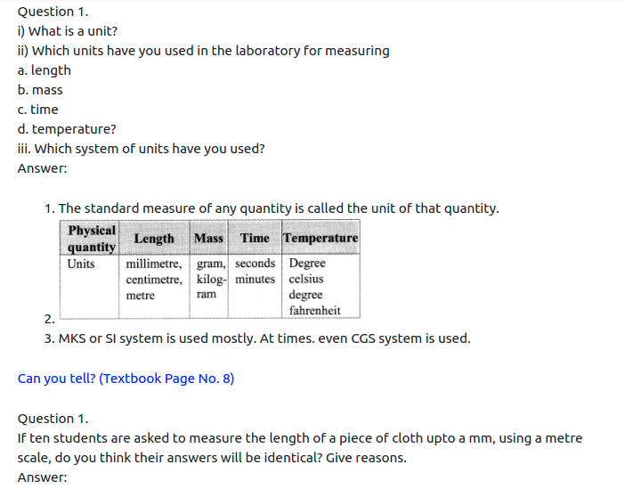 Maharashtra Board Solutions Class 11-Physics: Chapter 1- Units and Measurements 