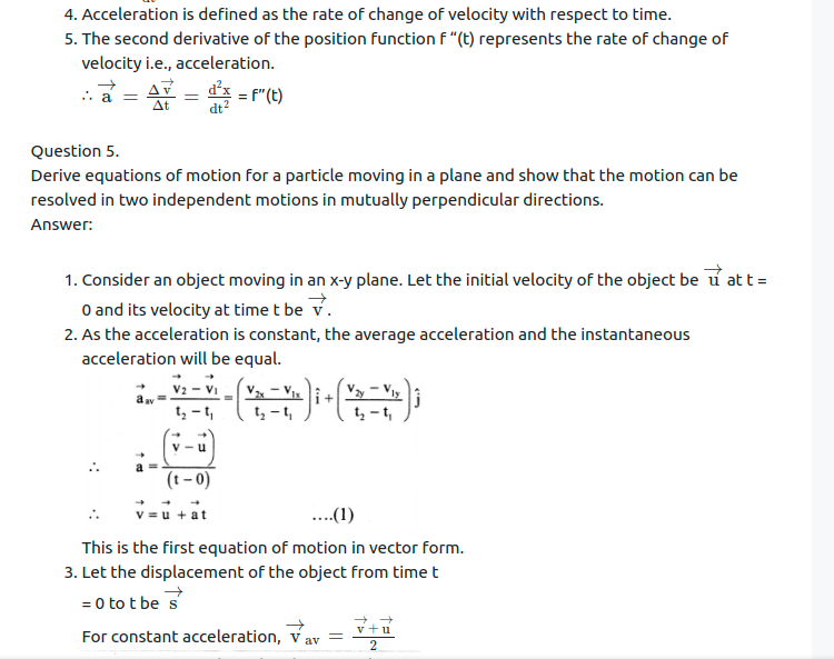Maharashtra Board Solutions Class 11-Physics: Chapter 3- Motion in a Plane