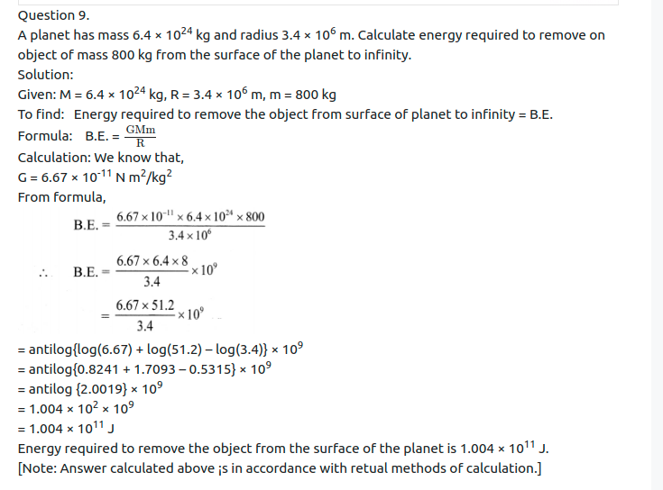 Maharashtra Board Solutions Class 11-Physics: Chapter 5- Gravitation