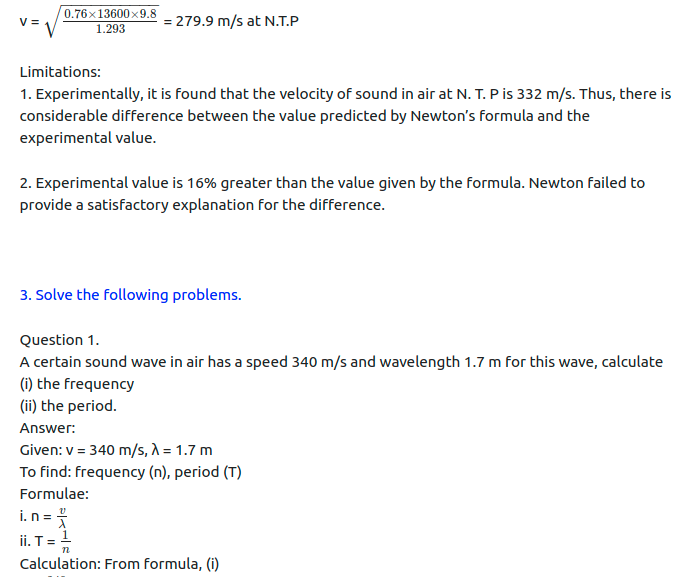 Maharashtra Board Solutions Class 11-Physics: Chapter 8- Sound