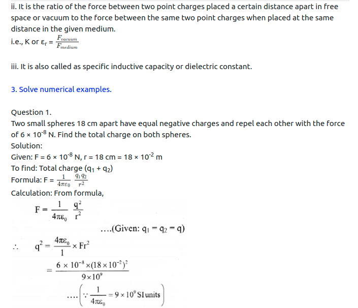 Maharashtra Board Solutions Class 11-Physics: Chapter 10- Electrostatics