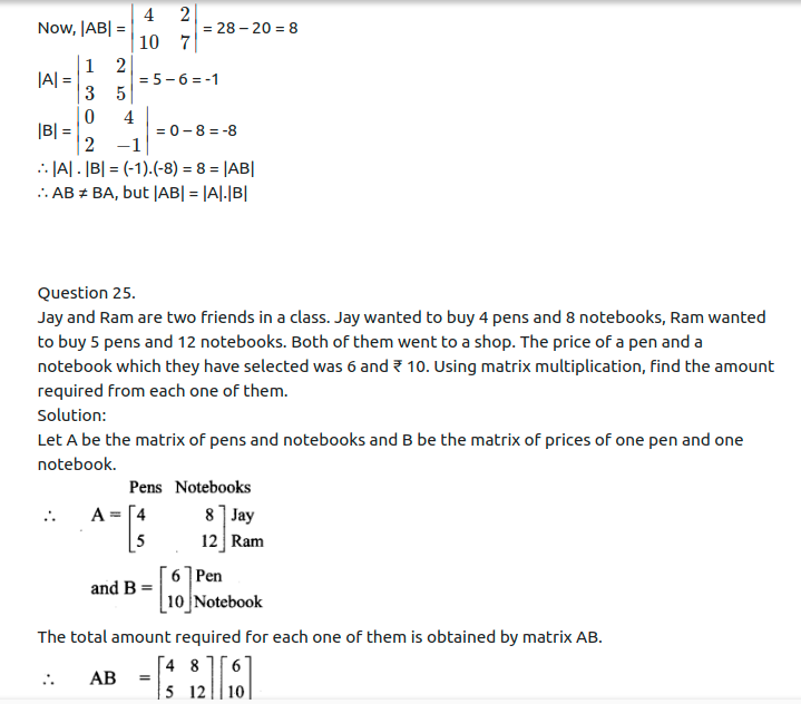 Maharashtra Board Solutions Class 11-Arts & Science Maths (Part 1): Chapter 4- Determinants and Matrices Ex 4.6