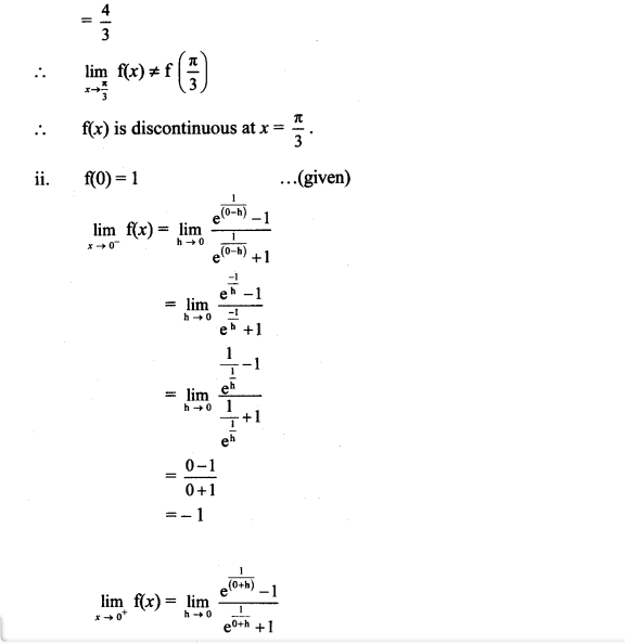 Maharashtra Board Solutions Class 11-Arts & Science Maths (Part 2): Chapter 8- Continuity Ex 8.1