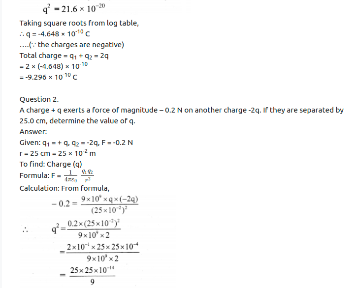 Maharashtra Board Solutions Class 11-Physics: Chapter 10- Electrostatics