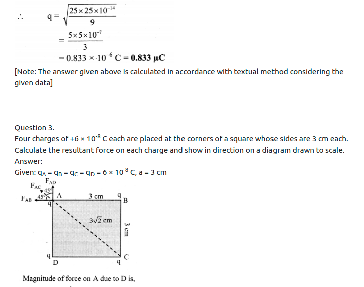 Maharashtra Board Solutions Class 11-Physics: Chapter 10- Electrostatics