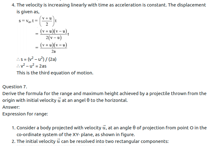 Maharashtra Board Solutions Class 11-Physics: Chapter 3- Motion in a Plane