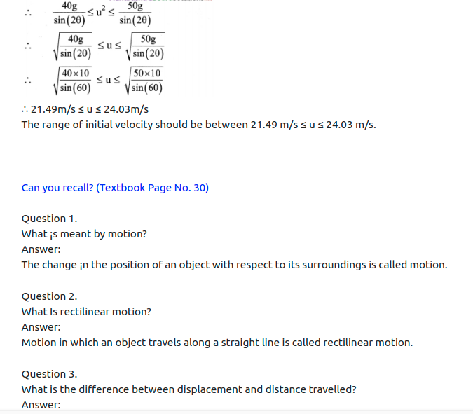 Maharashtra Board Solutions Class 11-Physics: Chapter 4- Laws of Motion