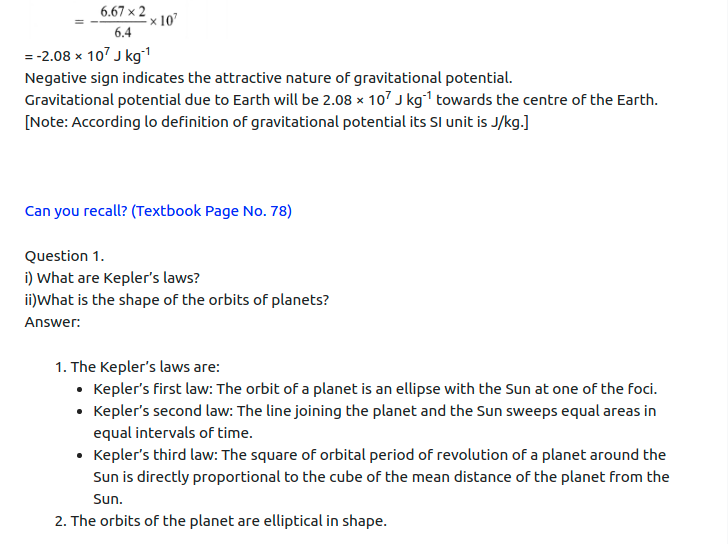 Maharashtra Board Solutions Class 11-Physics: Chapter 5- Gravitation