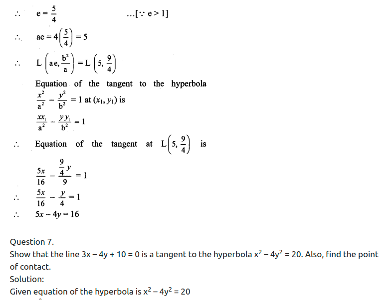 Maharashtra Board Solutions Class 11-Arts & Science Maths (Part 1): Chapter 7- Conic Sections Ex 7.3