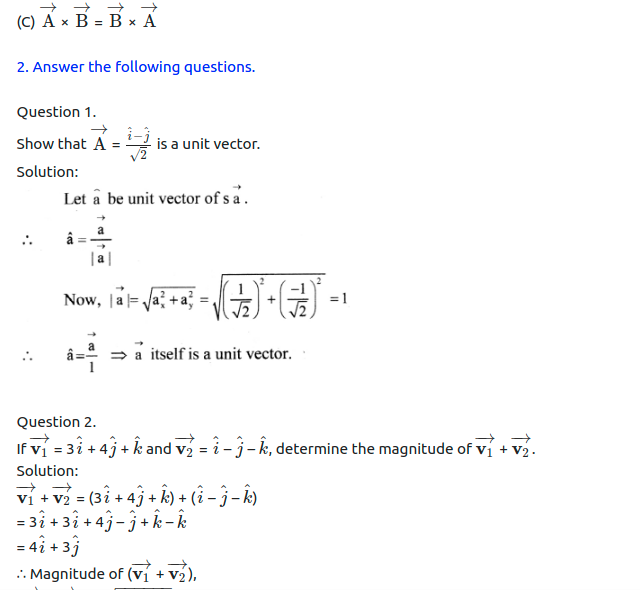 Maharashtra Board Solutions Class 11-Physics: Chapter 2- Mathematical Methods