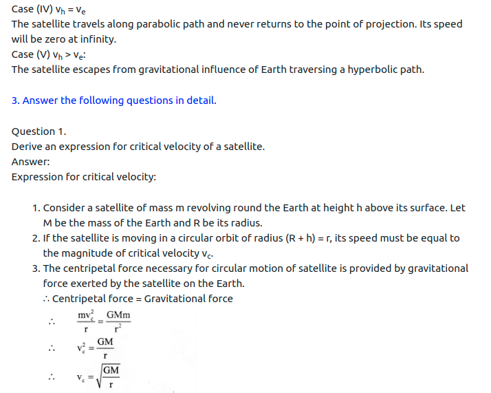 Maharashtra Board Solutions Class 11-Physics: Chapter 5- Gravitation