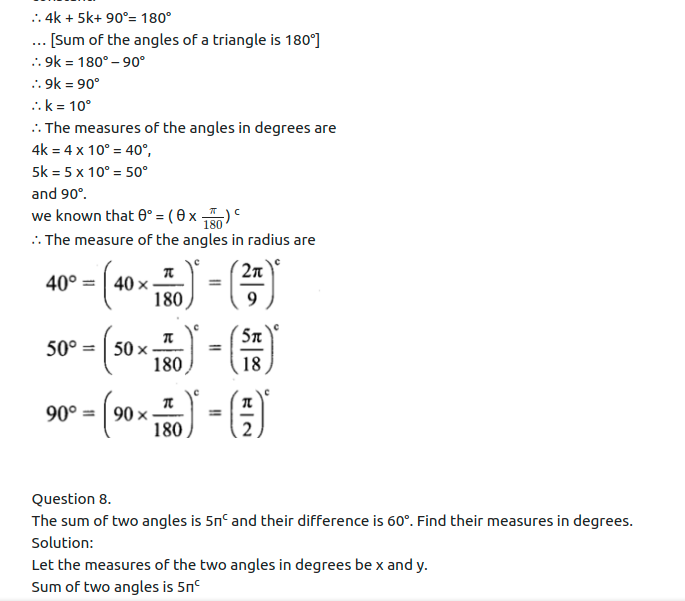 Maharashtra Board Solutions Class 11-Arts & Science Maths (Part 1): Chapter 1- Angle and its Measurement