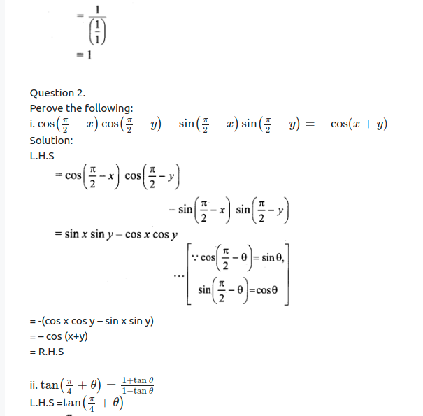 Maharashtra Board Solutions Class 11-Arts & Science Maths (Part 1): Chapter 3- Trigonometry – II Ex 3.1