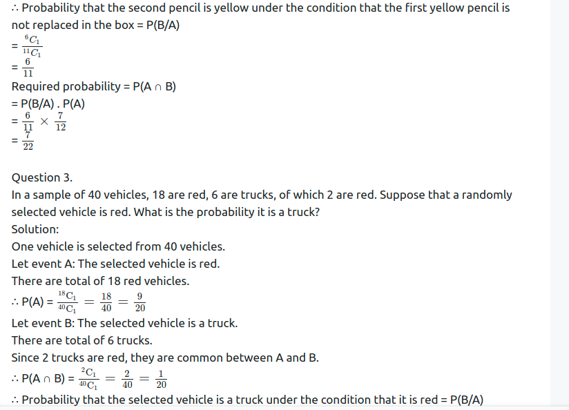 Maharashtra Board Solutions Class 11-Arts & Science Maths (Part 1): Chapter 9- Probability Ex 9.3