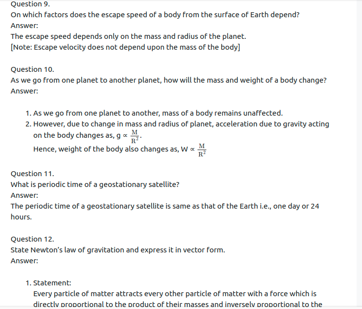 Maharashtra Board Solutions Class 11-Physics: Chapter 5- Gravitation
