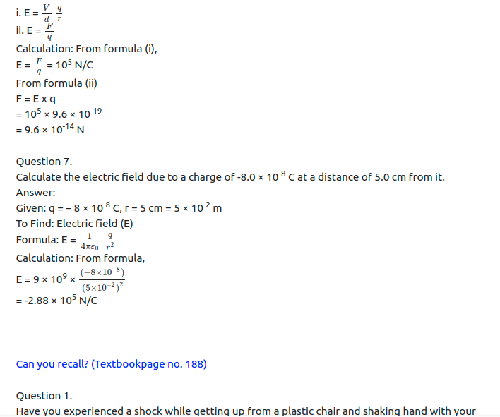 Maharashtra Board Solutions Class 11-Physics: Chapter 10- Electrostatics