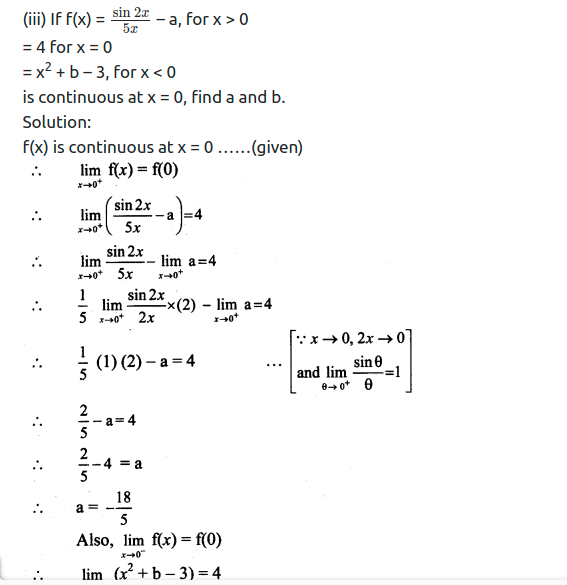 Maharashtra Board Solutions Class 11-Arts & Science Maths (Part 2): Chapter 8- Continuity Ex 8.1