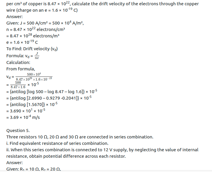Maharashtra Board Solutions Class 11-Physics: Chapter 11- Electric Current Through Conductors