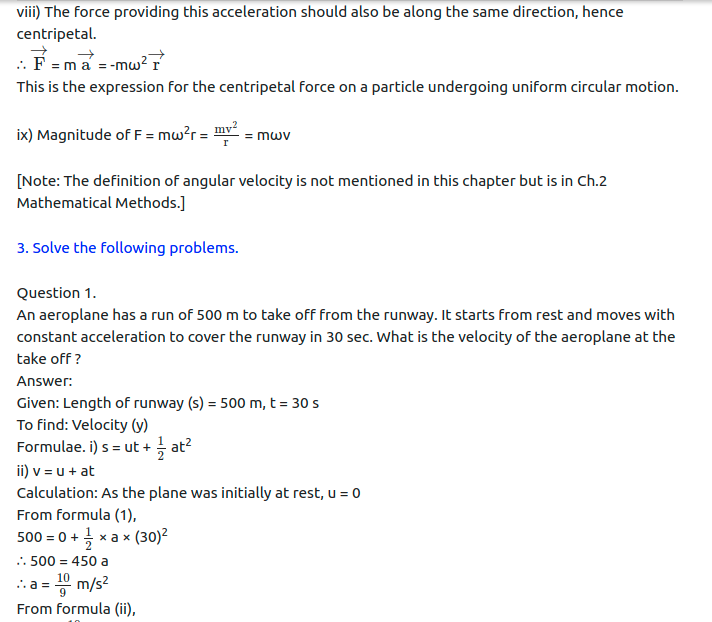Maharashtra Board Solutions Class 11-Physics: Chapter 3- Motion in a Plane