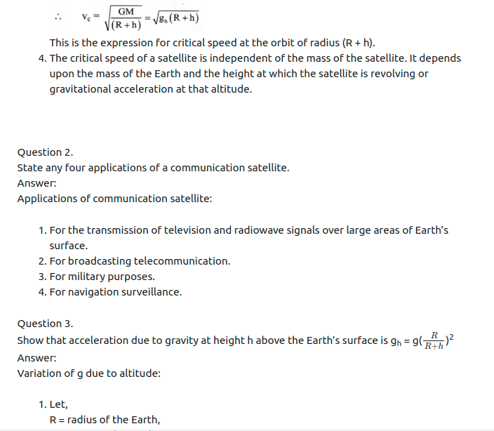 Maharashtra Board Solutions Class 11-Physics: Chapter 5- Gravitation
