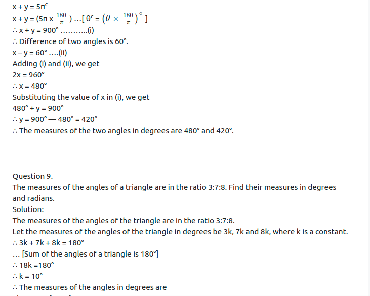 Maharashtra Board Solutions Class 11-Arts & Science Maths (Part 1): Chapter 1- Angle and its Measurement