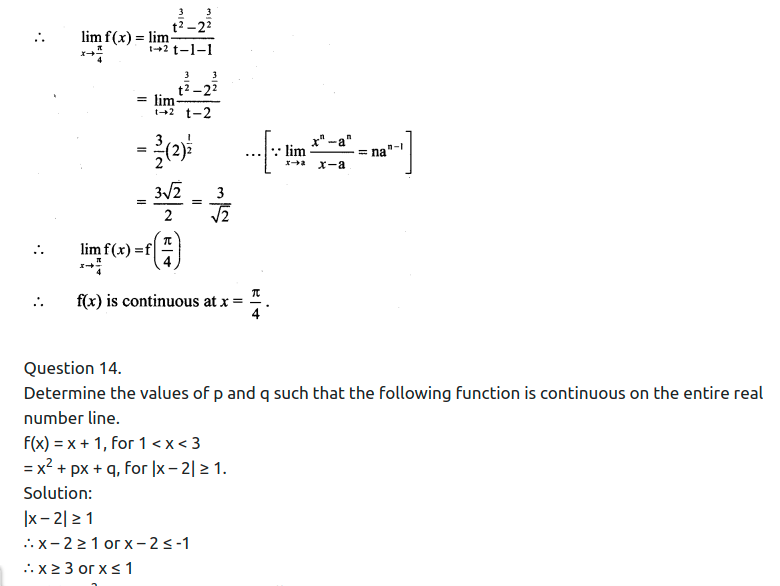 Maharashtra Board Solutions Class 11-Arts & Science Maths (Part 2): Chapter 8- Continuity Ex 8.1