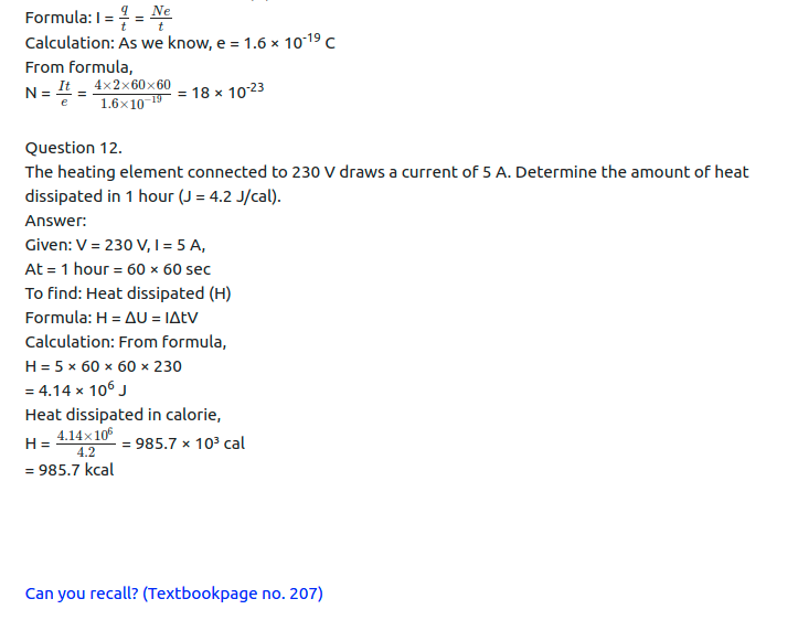 Maharashtra Board Solutions Class 11-Physics: Chapter 11- Electric Current Through Conductors