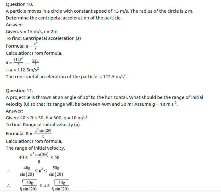 Maharashtra Board Solutions Class 11-Physics: Chapter 3- Motion in a Plane