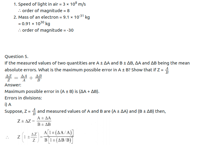 Maharashtra Board Solutions Class 11-Physics: Chapter 1- Units and Measurements 