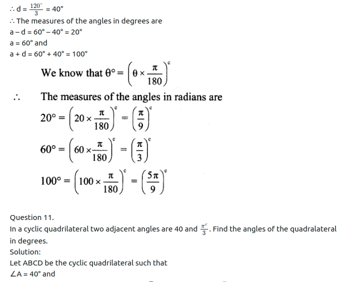 Maharashtra Board Solutions Class 11-Arts & Science Maths (Part 1): Chapter 1- Angle and its Measurement