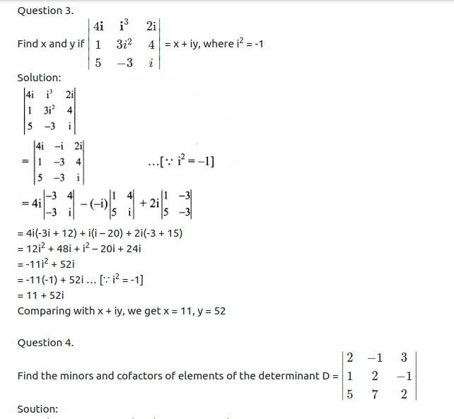 Maharashtra Board Solutions Class 11-Arts & Science Maths (Part 1): Chapter 4- Determinants and Matrices Ex 4.1