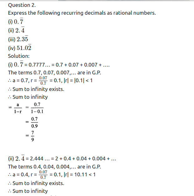 Maharashtra Board Solutions Class 11-Arts & Science Maths (Part 2): Chapter 2- Sequences and Series Ex. 2.3