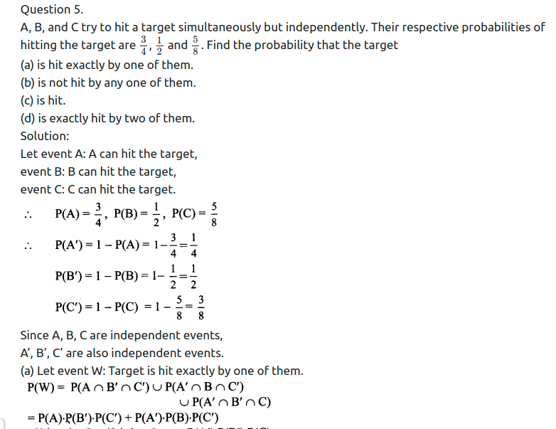 Maharashtra Board Solutions Class 11-Arts & Science Maths (Part 1): Chapter 9- Probability Ex 9.3