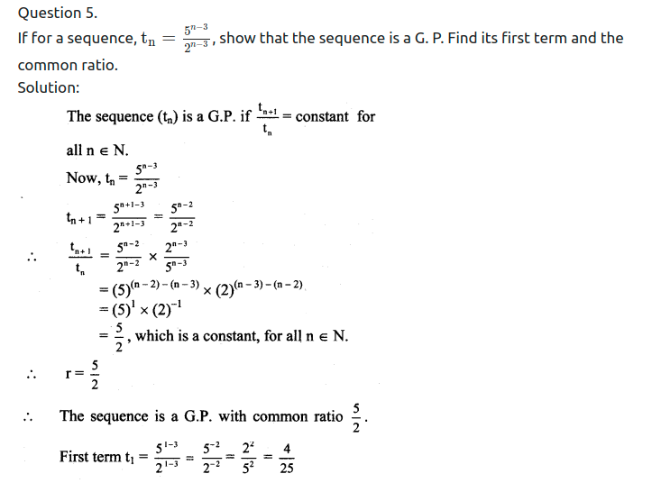 Maharashtra Board Solutions Class 11-Arts & Science Maths (Part 2): Chapter 2- Sequences and Series Ex. 2.1