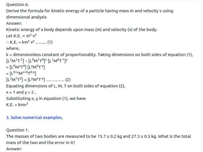Maharashtra Board Solutions Class 11-Physics: Chapter 1- Units and Measurements 