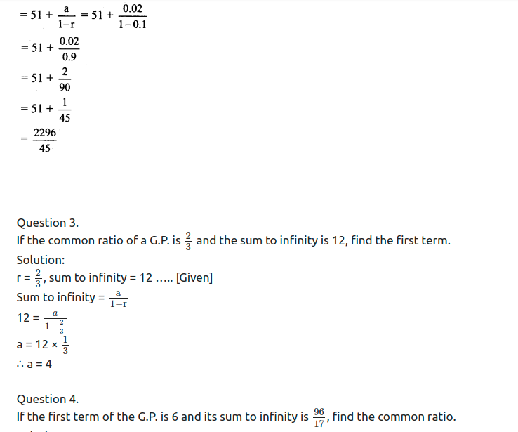 Maharashtra Board Solutions Class 11-Arts & Science Maths (Part 2): Chapter 2- Sequences and Series Ex. 2.3