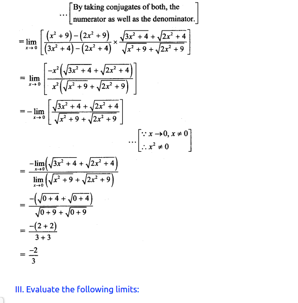 Maharashtra Board Solutions Class 11-Arts & Science Maths (Part 2): Chapter 7- Limits Ex 7.3