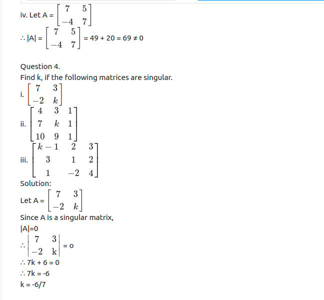Maharashtra Board Solutions Class 11-Arts & Science Maths (Part 1): Chapter 4- Determinants and Matrices Ex 4.7