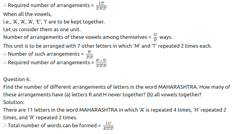 Maharashtra Board Solutions Class 11-Arts & Science Maths (Part 2): Chapter 3- Permutations and Combination Ex . 3.4