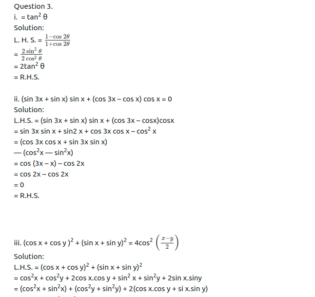 Maharashtra Board Solutions Class 11-Arts & Science Maths (Part 1): Chapter 3- Trigonometry – II Ex 3.3