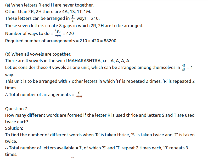 Maharashtra Board Solutions Class 11-Arts & Science Maths (Part 2): Chapter 3- Permutations and Combination Ex . 3.4