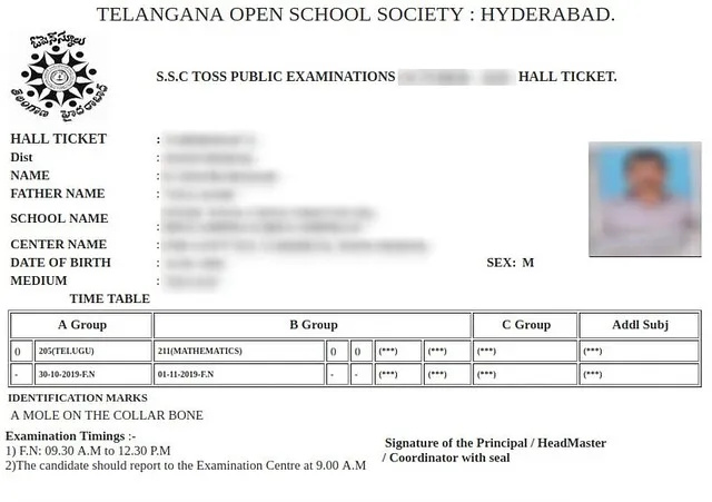 Telangana Open SSC Hall Ticket