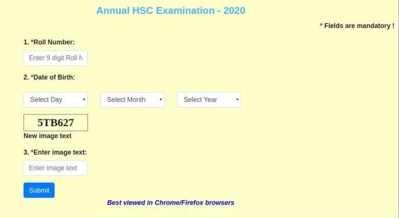 Odisha Board Class 10 Result Login Screen