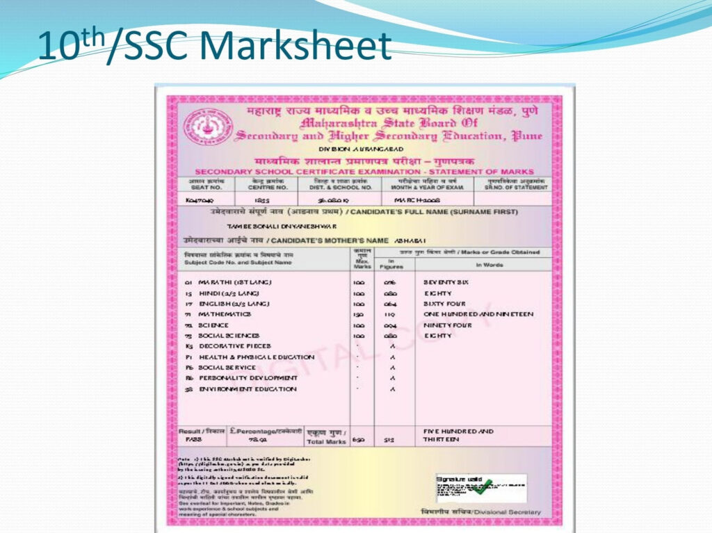 This is how the Maharashtra Board SSC marksheet looks like…