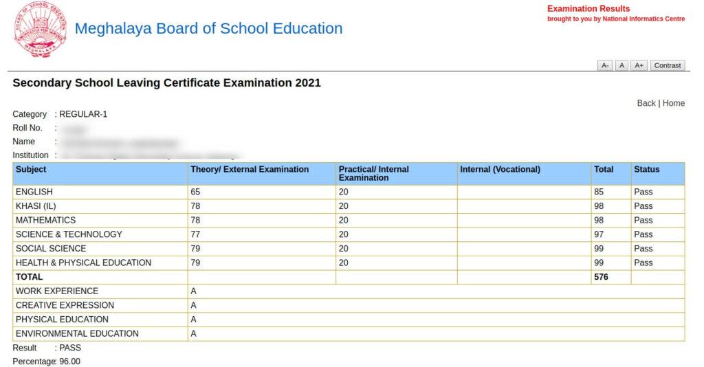 This is how MBOSE Class 10 result 2021 looks like