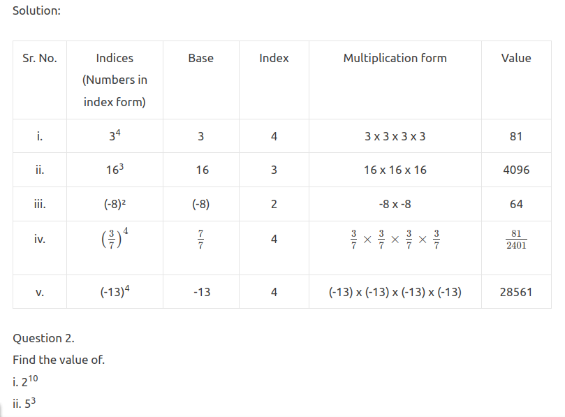 Maharashtra Board Solutions Class 7-Maths (Practice Set 26): Chapter 6- Indices
