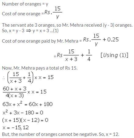 Selina Concise Mathematics Class 10 ICSE Solutions Solving Simple Problems (Based on Quadratic Equations) - 34