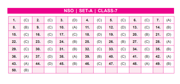 NSO Set-A Answer Key 2022 for Class 7